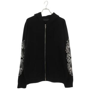 クロムハーツ サイズ:L U LIFE SENTENCE 袖フローラル刺繍カシミアジップアップパーカー 中古 SS13