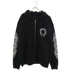 クロムハーツ サイズ:L SWTSHRT HD ZIP バックホースシュープリント袖フローラルジップパーカー 中古 SJ02