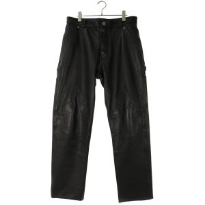 クロムハーツ ロングパンツ 32インチ CARPENTER FLERKNEE LTHR クロスボールボタンフレアニーレザーロングパンツ 中古 SS07