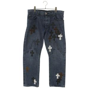 クロムハーツ 36インチ JEAN SL FLEURKNEE クロスパッチ付きウォッシュドデニムパンツ 中古 GZ11