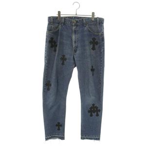 クロムハーツ 33インチ U VNTG JEAN BLU ORNG TAB クロスパッチ付きウォッシュド505デニムパンツ 中古 OS06