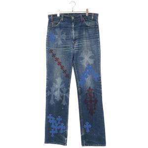 クロムハーツ 33インチ STENCIL DENIM ステンシル ペイントデザインクロスパッチ付きデニムパンツ 中古 SJ02
