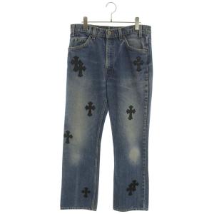 クロムハーツ 32インチ U VNTG JEAN BLU ORNG TAB 517 クロスパッチ付きウォッシュド517デニムパンツ 中古 SS13