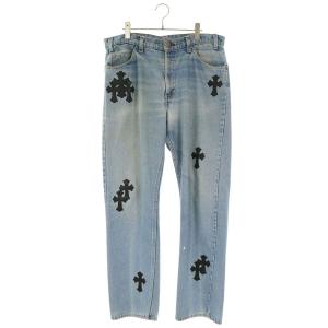 クロムハーツ サイズ:34インチ U VNTG JEAN BLU ORNG TAB 505 クロスパッチ付きウォッシュド505デニムパンツ 中古 OK15