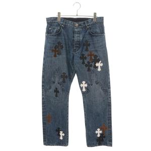 クロムハーツ サイズ:34インチ JEAN SL FLEURKNEE クロスパッチ付きウォッシュドデニムパンツ 中古 OK15