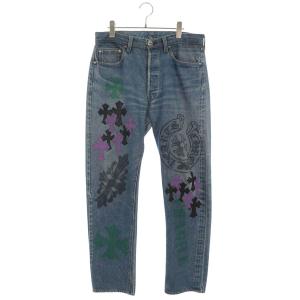 クロムハーツ リーバイス サイズ:32 STENCIL DENIM ステンシル ペイントデザインクロスパッチ付きデニムパンツ 中古 OK15