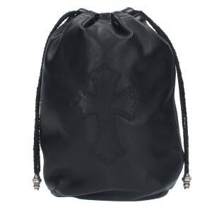 クロムハーツ Chrome Hearts DRW STRNG SACK CRS PATCH クロスパッチドローストリングサックレザー巾着ハンドバッグ 中古 SJ02｜rinkan