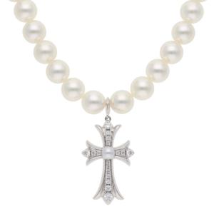 クロムハーツ ネックレス ミキモト NECKLACE PEARL TINY CH CRS P DIA PAVEダイヤ パールネックレス 中古 SS07