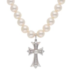 クロムハーツ ネックレス 16inch NECKLACE PEARL TINY CH CRS P DIA PAVEダイヤ パールネックレス 中古 SJ02