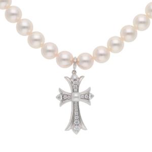 クロムハーツ ネックレス 16inch NECKLACE PEARL TINY CH CRS P DIA PAVEダイヤ パールネックレス 中古 SJ02