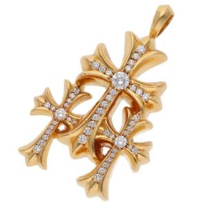 クロムハーツ 22K 3 CH CRS SML P DMND トリプルCHクロススモール PAVEセンターダイヤゴールドネックレストップ 中古 SJ02