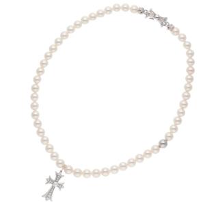 クロムハーツ ネックレス NECKLACE PEARL TINY CH CRS P DIA PAVEダイヤ パールネックレス 中古 OK15