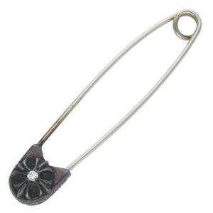 クロムハーツ SAFETY PIN L 1DIA 1ダイヤラージセーフティピン 1ダイヤ ブラックロジウムシルバーネックレストップ 中古 SS07