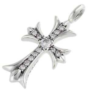 クロムハーツ ネックレストップ TNY CRSF P DMND タイニーファットクロス PAVEダイヤ ペンダント シルバーネックレストップ 中古 NO05