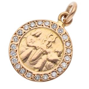 クロムハーツ 22K CHRM ANGL MDL P D エンジェルメダルチャーム PAVEダイヤ ゴールドネックレストップ 中古 GZ11