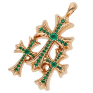 クロムハーツ ネックレストップ 22K 3 CH CRS SML P EMRLD W CNTR CTN PAVEエメラルド ゴールド ペンダントネックレストップ 中古 SJ02