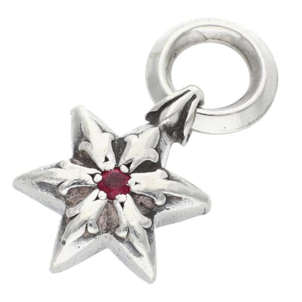 クロムハーツ STAR CHARM RUBY 6ポイントスターチャーム 両面1ルビー シルバーネック...