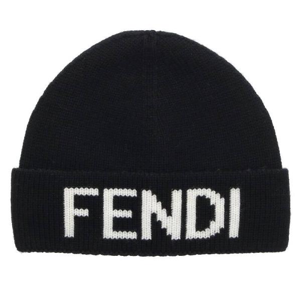 フェンディ FENDI 24SS FXQ056 AI4FTU ロゴジャガードニットキャップ帽子 中古...