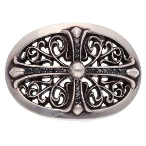 クロムハーツ BUCKL OVAL CROSS1.5 P BLK D 1.5クラシックオーバルクロス PAVEブラックダイヤシルバーバックル 中古 OK15