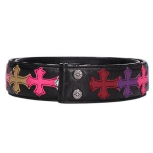 クロムハーツ サイズ:28インチ 1.5 STRAP 1.5inchスクロールレーベルリベッツ マルチクロスパッチレザーベルト 中古 SJ02