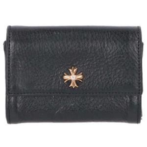 クロムハーツ 22K TINY WALLET ゴールド 1DIA CHプラスボタンレザー財布 中古 SJ02