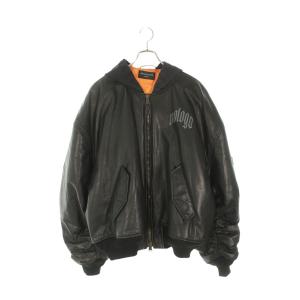 バレンシアガ ブルゾン サイズ:M 794420 TOS17 Nologoプリントフード付きレザーブルゾン 中古 SB01