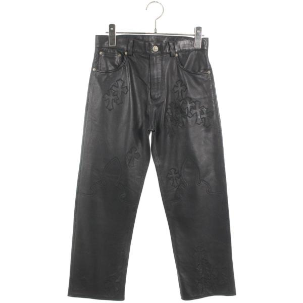 クロムハーツ サイズ:12 LTHR PANTS CEME CRS レザーパンツ クロスパッチフレア...
