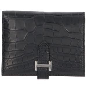 エルメス   ベアンコンパクト X刻印 G金具オーストリッチ財布 中古 GZ14 HERMES（エルメス） 財布 ベアンコンパクト X刻印 G金具オーストリッチ