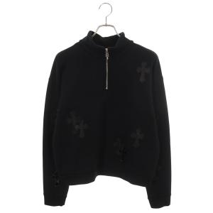 クロムハーツ サイズ:XS ハラコレザークロスパッチハーフジップスウェット 中古 OK15