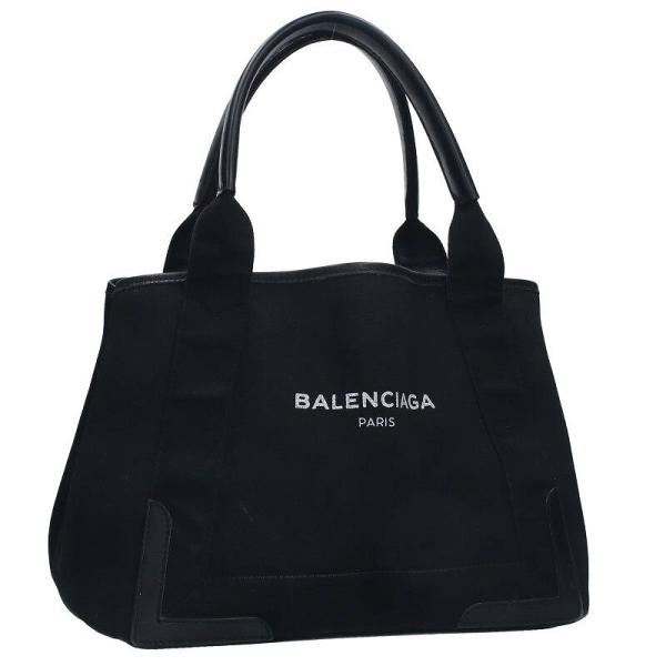 バレンシアガ BALENCIAGA ネイビーカバス S 339933 ロゴキャンバスレザーハンドバッ...