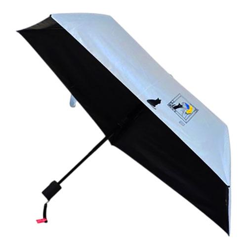 三国 50cm×5本骨 自動開閉折りたたみ傘 黒PU晴兼ミュージアムCAT サックス 裏ブラックコー...