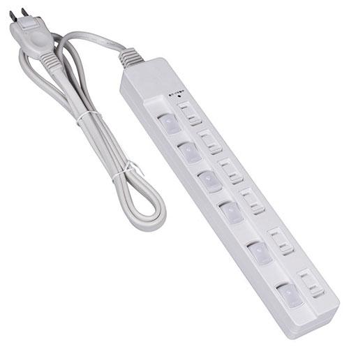 Digio 安全機能搭載スイッチ付きOAタップ 6個口 2m ホワイト TAP-048-20W