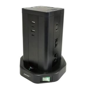 HIDISC タワー型USB付電源タップ (Type-C×2+Type-A×2) HD-AC12C2U2BK
