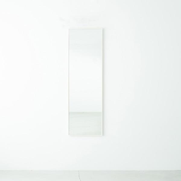 細枠ウォールミラー(46×122)(ホワイト/白) 天然木/姿見鏡/スリム/高級感/木製/飛散防止加...