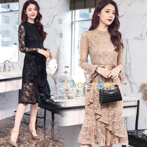 【値下げ】パーティードレス 結婚式 袖あり 40代 20代 10代 韓国風 フォーマルドレス OLス...