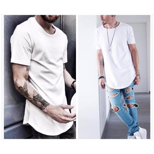 【特価】Tシャツ メンズ 半袖 ロング丈 丈長 韓国ファッション 原宿系 BF風 ダンス ストリート...