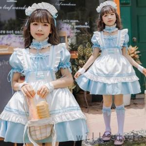 子供メイド服ロリータドレス姫様ワンピース女の子ゴスロリ キッズ ハロウィン仮装コスプレ衣装ドレスlolitaエプロン カチューシャ フルセット全店二点｜rinkunshop