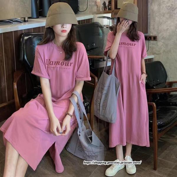 Tシャツワンピース ロングティー レディース トップス プルオーバー 夏服 部屋着 柔らか ストレー...