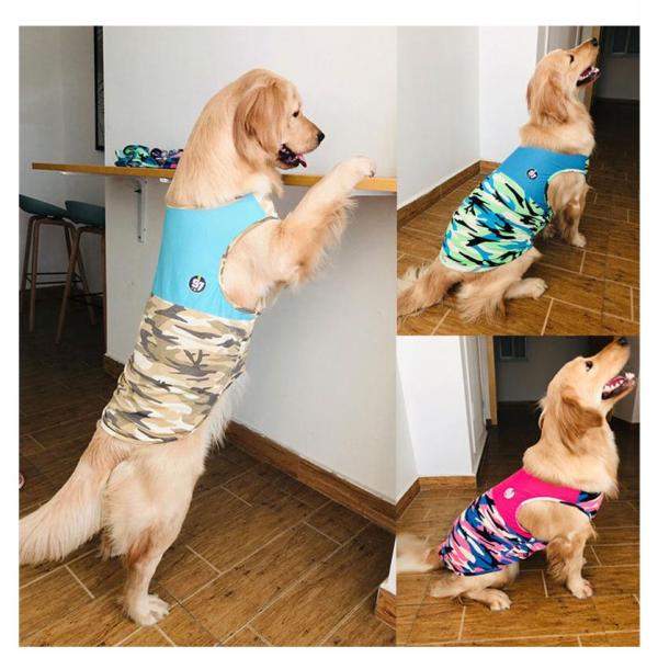 小中大型犬服タンクトップ夏服綿涼しいメッシュベスト用迷彩ストライプペットイヌ 犬用品ドッグウェアファ...