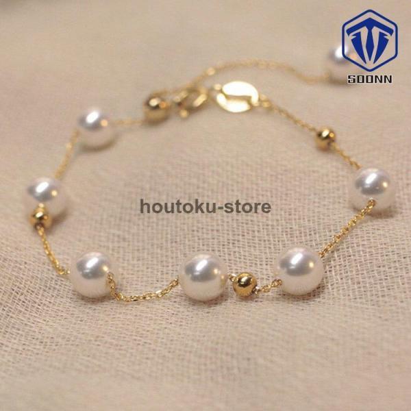 ブレスレット レディース パール 天然パール 淡水パール 14K アクセサリー ジュエリー 華奢見え...