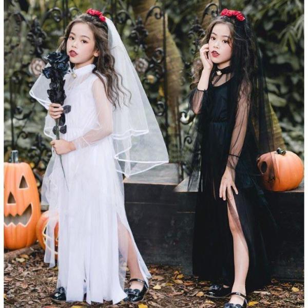 子供ハロウィン衣装 ゴシック＆ロリータ ワンピース キッズ 女の子 暗黒 鬼花嫁 悪魔 魔女 吸血鬼...