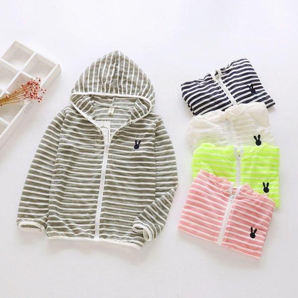 キッズ男の子女の子 UVカット ストライプ パーカー キッズパーカー 長袖 ファスナー パーカー 日...