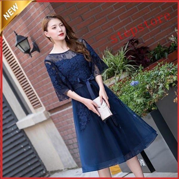 【大特価】パーティードレス 40代 50代 黒ドレス Aライン ミモレ丈 体型カバー 着痩せ イブニ...