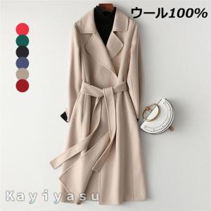上品ロングコート フード付き ウール リバーコート ダブルフェイス