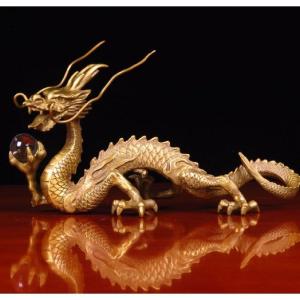 置物 風水 皇帝龍 五本爪 龍 竜 真鍮 ブロンズゴールド 龍の置物