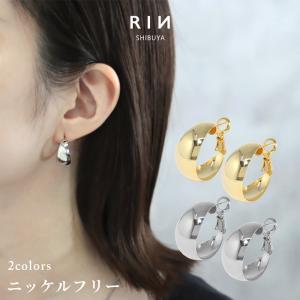 ピアス 18金 フープ レディース 18kコーティング リング キャッチレス 大きめ 上品 キャッチレス 甲丸 『両耳用・2個セット』