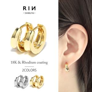 ワンタッチピアス ピアス レディース ワンタッチ リング フープ 18金 18Kコーティング シンプル 中折れ 『両耳用・2個セット』