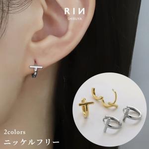 ピアス レディース フープ ワンタッチ リング T字 18金 18Kコーティング 20代 30代 40代 『両耳用・2個セット』