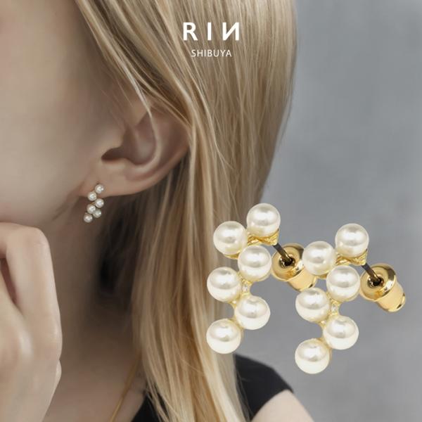 ピアス レディース 16Kコーティング 16金 パール チタン 大きめ 金属アレルギー対応 20代 ...