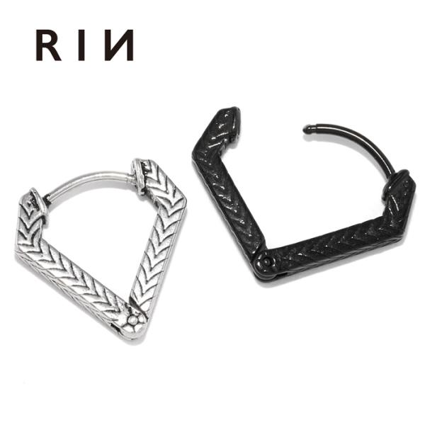 ピアス メンズ かっこいい ワンタッチリング フープ ステンレス 三角形 トライアングル 片耳用